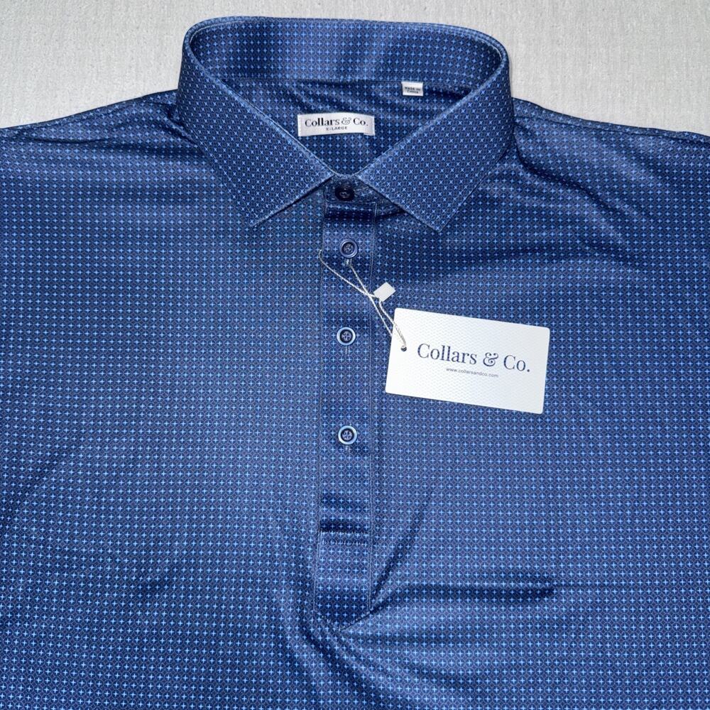 Collars and Co Golf Polo Compass Navy Blue Geometric AOP Size X-Large Preppy NWT